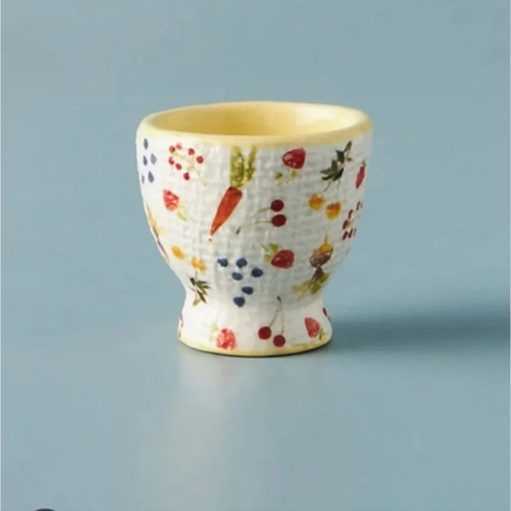 Anthropologie Appoline Egg Cup Set of 2 | NWT | Hand Painted Stoneware | Spring - Picture 1 of 5